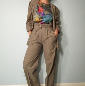 *Last Chance* VTG W. German Cotton Khaki Pinstripe 2 Pc Suit